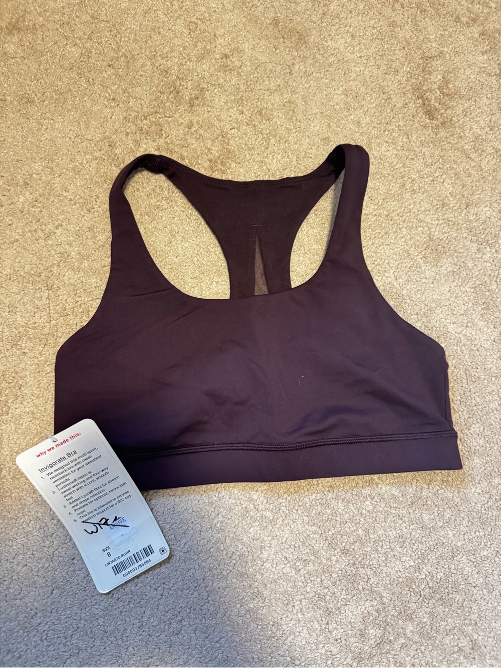 Lululemon invigorate bra size 8